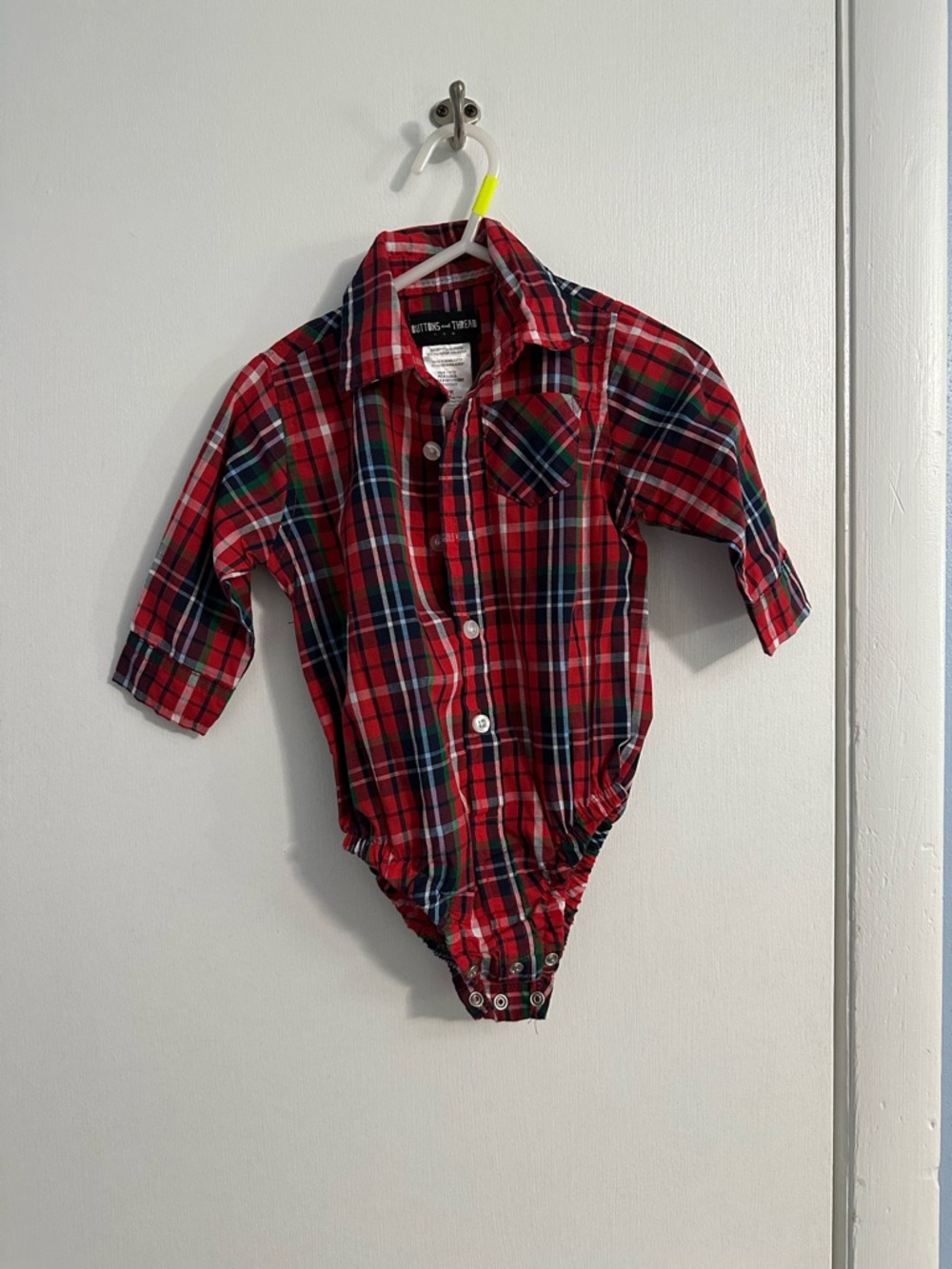 Red Plaid Button-Up One-Piece Bodysuit for Kids